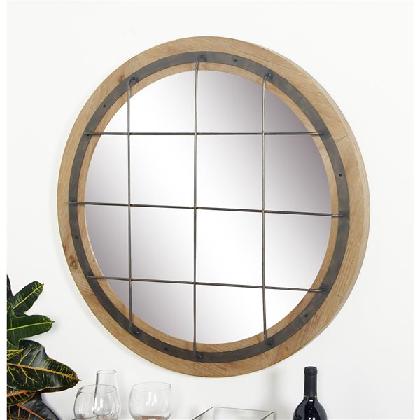 Grayson Lane 31-in x 31-in Round Blue Industrial Framed Wall Mirror