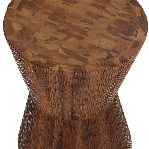 Grayson Lane Contemporary Brown Teak Wood Round Ottoman