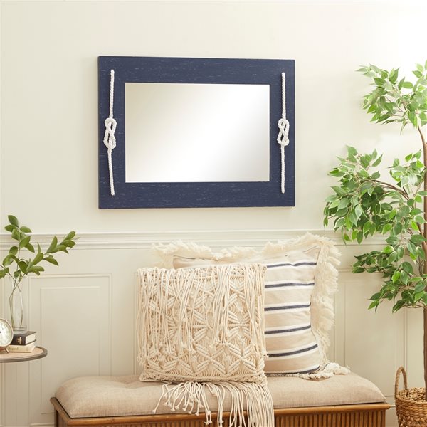 Grayson Lane 31-in x 23-in Rectangle Blue Contemporary Framed Wall Mirror