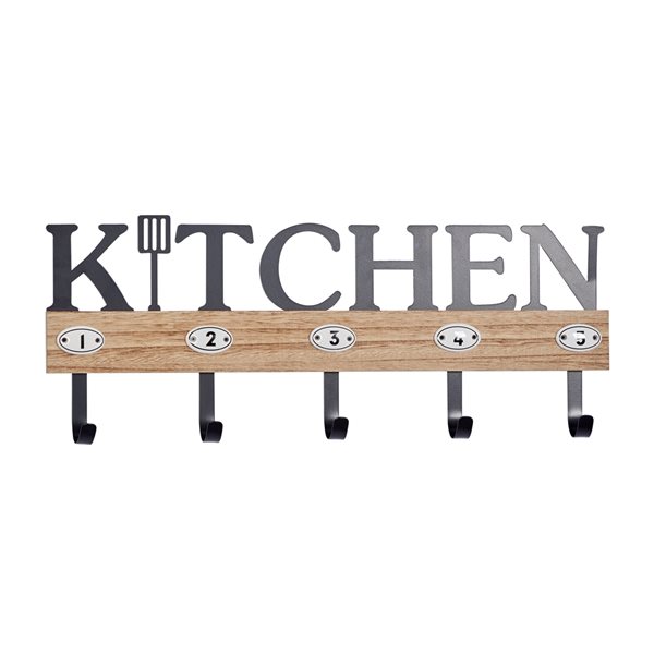 Grayson Lane Grey Wood/Metal Kitchen Decorative 5 Screw Wall Hooks - Set of  1 366605
