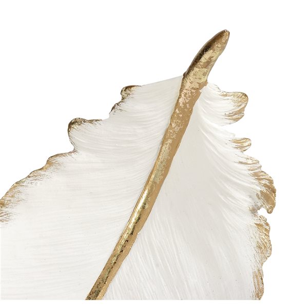 CosmoLiving by Cosmopolitan White/Gold Contemporary Resin Feather Decorative Bowl - Set of 1