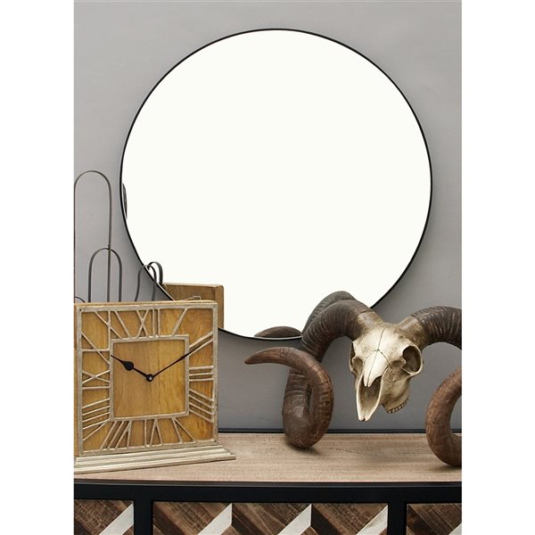 Grayson Lane 24-in L x 24-in W Round Black Framed Wall Mirror