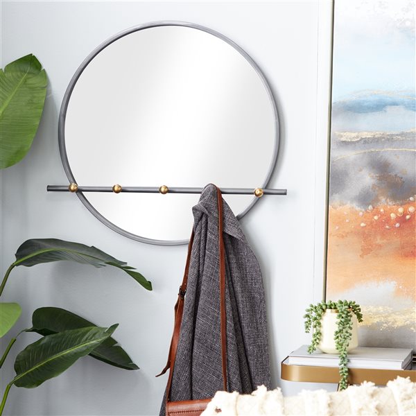 Grayson Lane 24-in L x 26-in W Round Silver Framed Wall Mirror