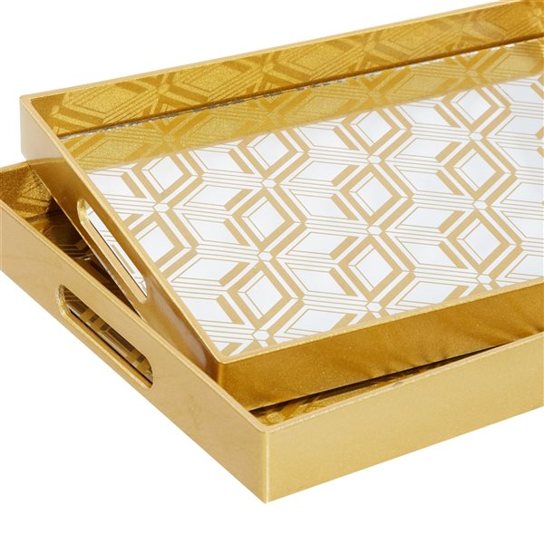 CosmoLiving By Cosmopolitan Rectangle Gold Serving Trays - Set of 2