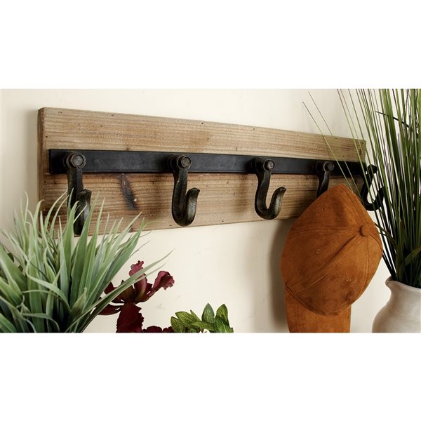 Grayson Lane Industrial Brown/Black Wood Decorative 5 Heavy-Duty Screw Wall  Hooks - Set of 1 363696