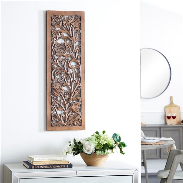 Grayson Lane 36-in H x 12-in W Traditional Floral Brown Wood Wall Accent