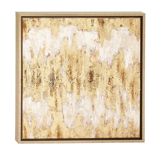 CosmoLiving by Cosmopolitan Gold Wood Framed 24-in H x 24-in W Abstract Resin Painting