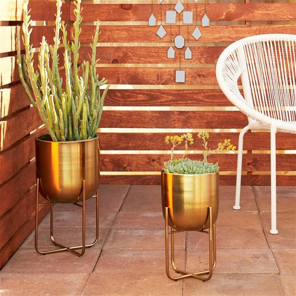 Grayson Lane 10-in W x 16-in H Gold Metal Planter - 2-Pack