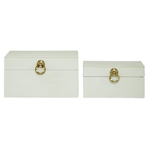 CosmoLiving by Cosmopolitan White Glam Metal and Faux Leather Rectangle Box - Set of 2