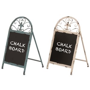 Grayson Lane Farmhouse Blue/Eggshell White Iron and Chalkboard Decorative Sign - Set of 2