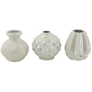 CosmoLiving by Cosmopolitan Iridescent White Glam Stoneware Bud Vase - Set of 3