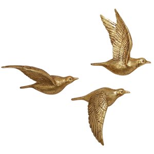Grayson Lane 11-in H x 11-in W Gold Birds Polystone Wall Accent - Set of 3