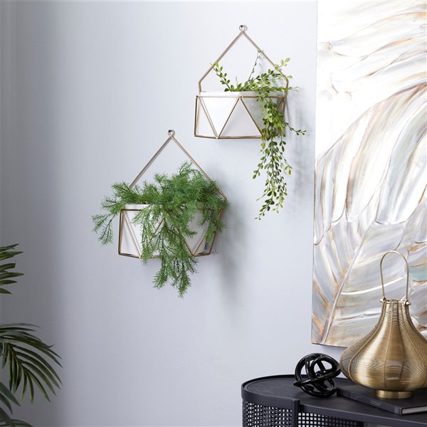 Cosmoliving by Cosmopolitan 14.95-in W x 14.85-in H White Metal Hanging Wall Planter - 2-Pack