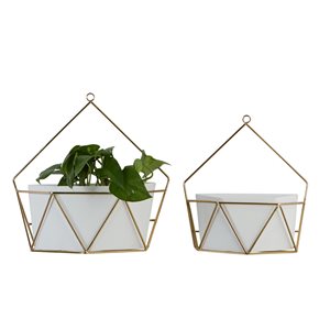 Cosmoliving by Cosmopolitan 14.95-in W x 14.85-in H White Metal Hanging Wall Planter - 2-Pack