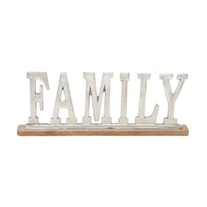 Grayson Lane Glam High-Gloss Silver Aluminum and Wood Family Decorative Sign