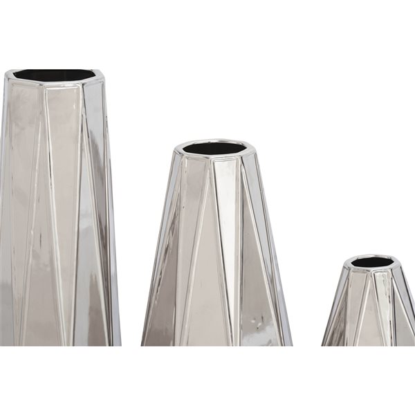 CosmoLiving by Cosmopolitan Silver Glam Stoneware Geometric Vase - Set of 3