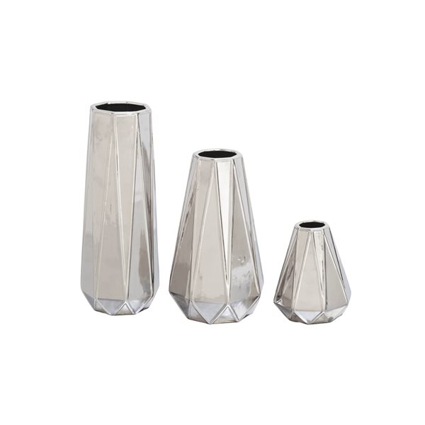 CosmoLiving by Cosmopolitan Silver Glam Stoneware Geometric Vase - Set of 3