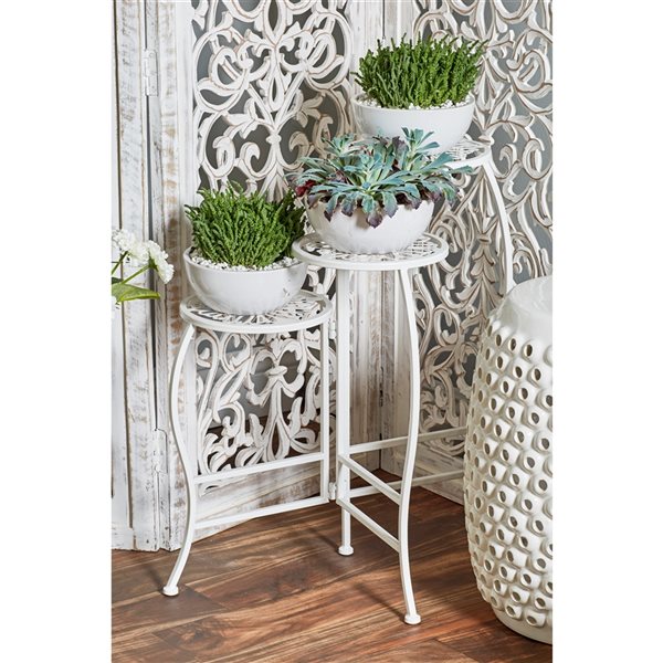 Grayson Lane 24-in White Outdoor Cast Iron Plant Stand