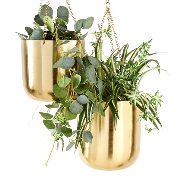 Cosmoliving by Cosmopolitan 10-in W x 11-in H Gold Metal Hanging Wall Planter - 2-Pack