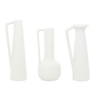 CosmoLiving by Cosmopolitan White Modern Ceramic Geometric Jug Vase - Set of 3