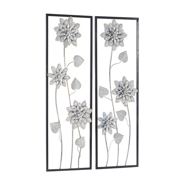 Grayson Lane 36-in H x 12-in W Contemporary Grey Metal Floral Wall Accent - Set of 2