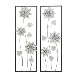 Grayson Lane 36-in H x 12-in W Contemporary Grey Metal Floral Wall Accent - Set of 2