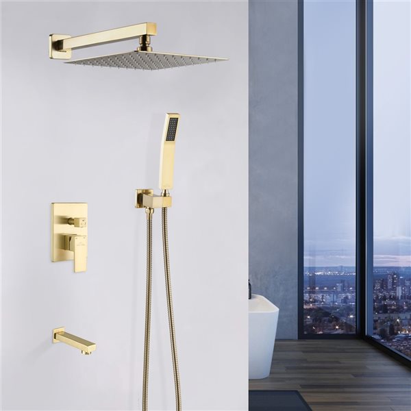 CASAINC Brushed Gold 12-in Wall Mount Built-In Shower System