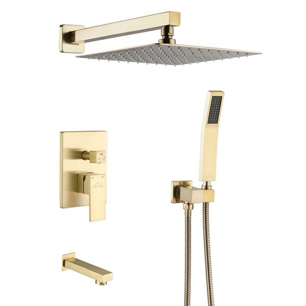 CASAINC Brushed Gold 12-in Wall Mount Built-In Shower System