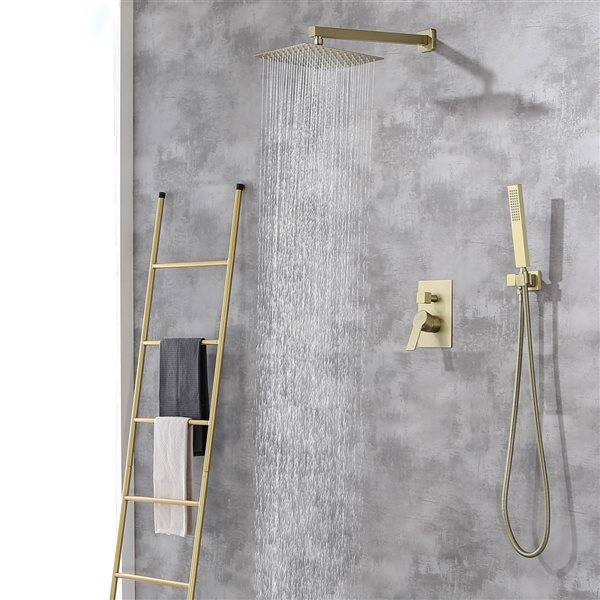 CASAINC Brushed Gold 10-in Built-In Shower System with Rough-In Valve