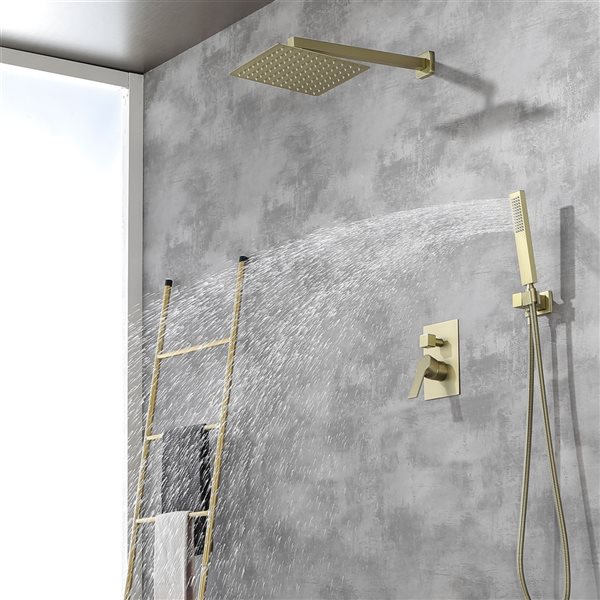 CASAINC Brushed Gold 10-in Built-In Shower System with Rough-In Valve