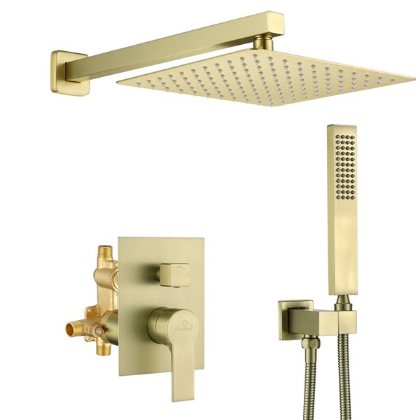 CASAINC Brushed Gold 10-in Built-In Shower System with Rough-In Valve