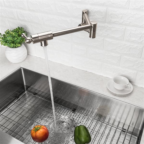 CASAINC Brushed Nickel 2-Handle Wall Mount Pull-Down Handle/Lever Residential Kitchen Faucet