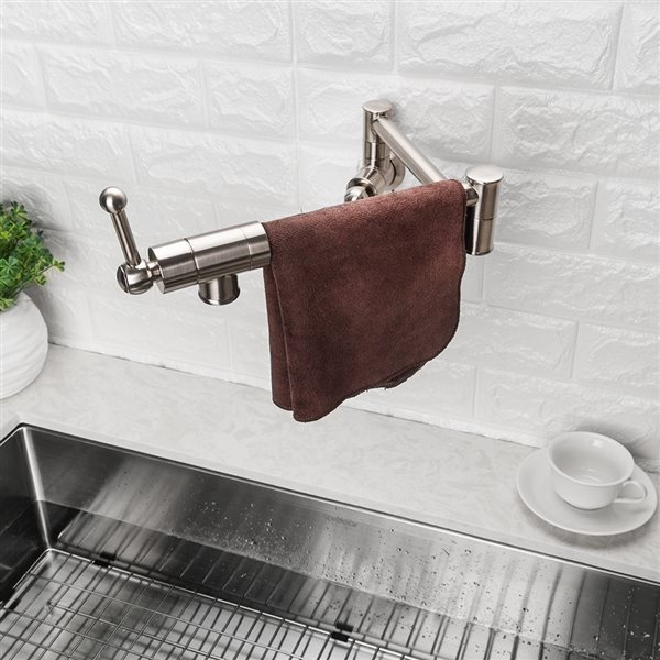 CASAINC Brushed Nickel 2-Handle Wall Mount Pull-Down Handle/Lever Residential Kitchen Faucet