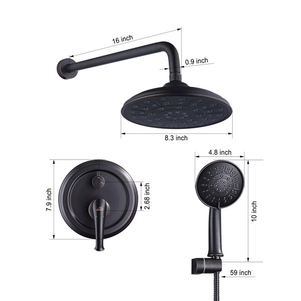 CASAINC Oil-Rubbed Bronze Wall Mount Built-In Shower System with Pressure Balanced Valve