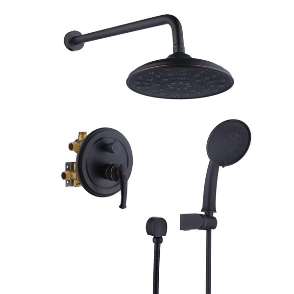 CASAINC Oil-Rubbed Bronze Wall Mount Built-In Shower System with Pressure Balanced Valve