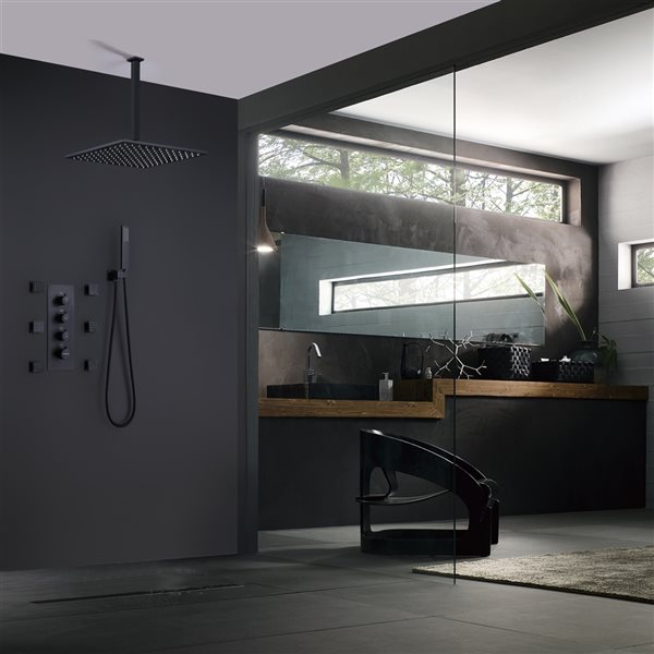 CASAINC Matte Black 12-in 6-Spray Built-In Shower System