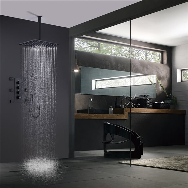 CASAINC Matte Black 12-in 6-Spray Built-In Shower System