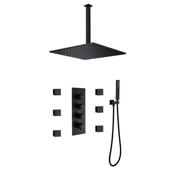 CASAINC Matte Black 12-in 6-Spray Built-In Shower System