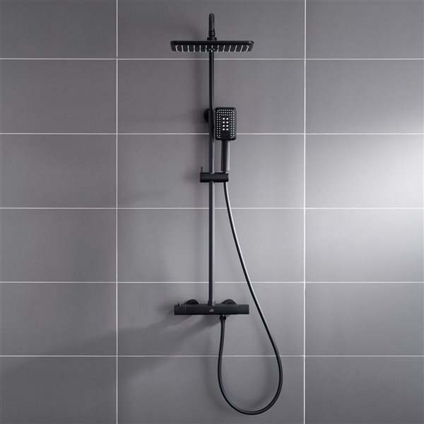 CASAINC Matte Black Rectangular Thermostatic Rain Built-In Shower System