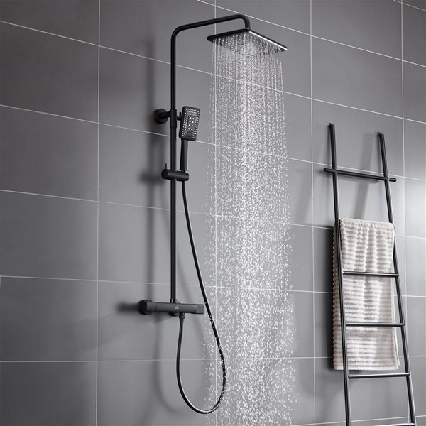 CASAINC Matte Black Rectangular Thermostatic Rain Built-In Shower System