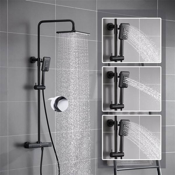 CASAINC Matte Black Rectangular Thermostatic Rain Built-In Shower System