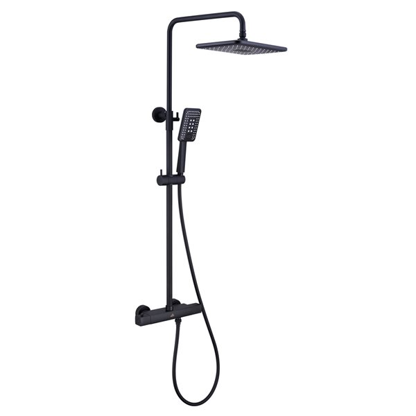 CASAINC Matte Black Rectangular Thermostatic Rain Built-In Shower System