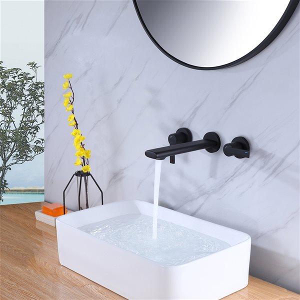 CASAINC Matte Black Finish 2-Handle Wall Mount Bathroom Sink Faucet