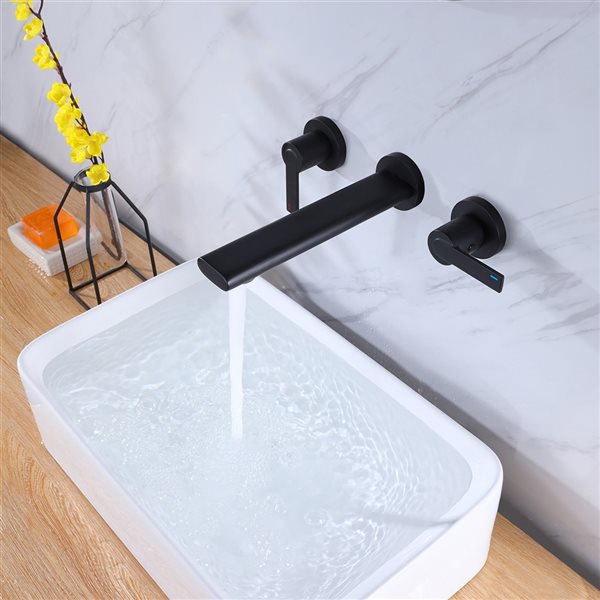 CASAINC Matte Black Finish 2-Handle Wall Mount Bathroom Sink Faucet