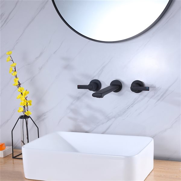 CASAINC Matte Black Finish 2-Handle Wall Mount Bathroom Sink Faucet