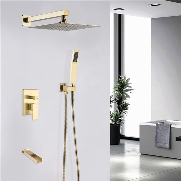 CASAINC Brushed Gold 10-in Wall Mount Built-In Shower System