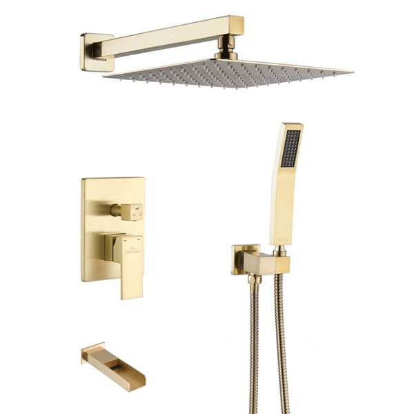 CASAINC Brushed Gold 10-in Wall Mount Built-In Shower System