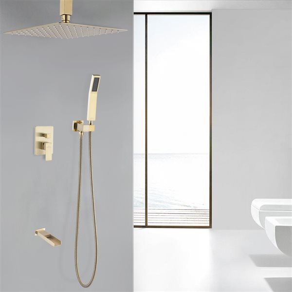 CASAINC Brushed Gold 10-in Ceiling Mount Built-In Shower System