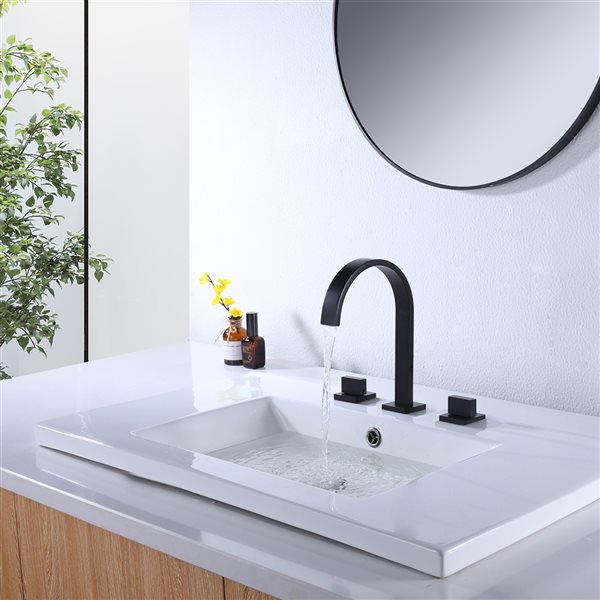 CASAINC Matte Black 2-Handle Widespread High-Arc Bathroom Sink Faucet