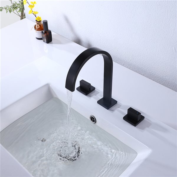 CASAINC Matte Black 2-Handle Widespread High-Arc Bathroom Sink Faucet